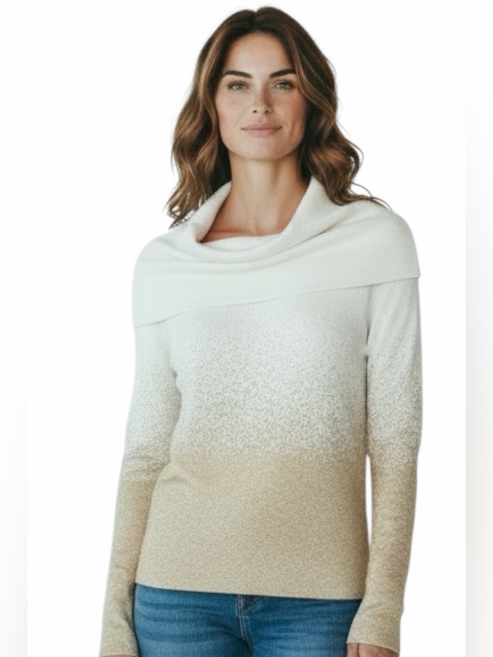 Soho Women’s Ombre Cowl Neck Sweater - Cream To Metallic Gold Size M
